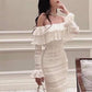 Elegant White Simple Midi Dress Long Sleeve Sexy Beach Party Bodycon Dress Evening Dress Birthday Dress Homecoming Dress nv2379