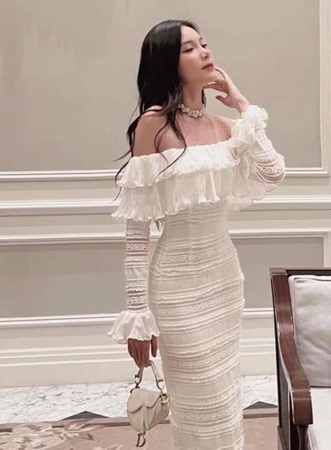 Elegant White Simple Midi Dress Long Sleeve Sexy Beach Party Bodycon Dress Evening Dress Birthday Dress Homecoming Dress nv2379