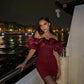 Dark Red Fashion Slim Fit Off Shoulder Short Mini Homecoming Dress Party Dress nv2429