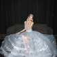Strapless Silver White Ball Gown Prom Dress, 3D Hoop Organza Beaded Evening Gown  NV7109