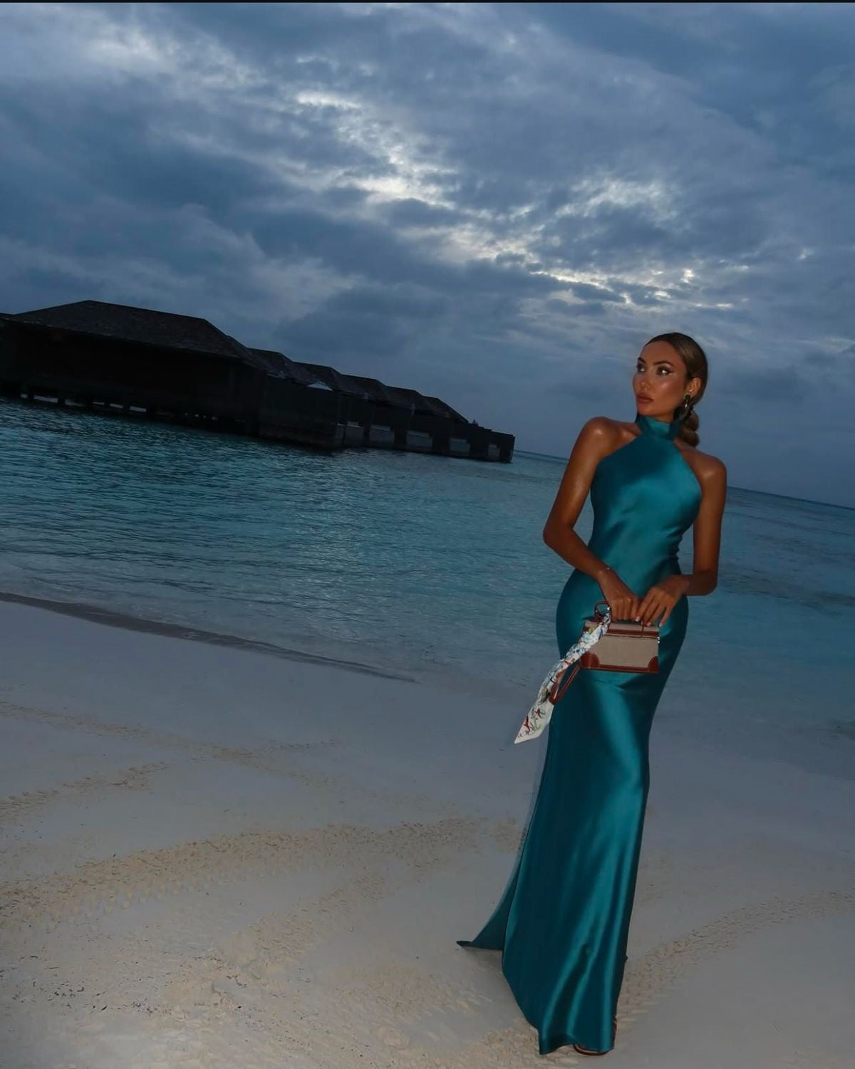 Blue Fashion Halter Neck Long Satin Mermaid Slim Ball Gown Evening Dress Wedding Guest Party Dress nv4801