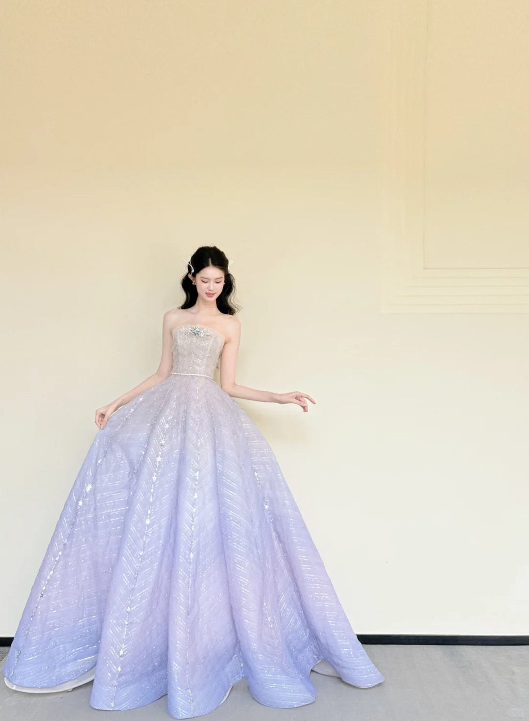 Strapless Lavender Ombre Sequin Tulle Prom Dress, Beaded Ball Gown Evening Dress  NV7418