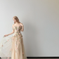 Off Shoulder A-Line Tulle Prom Dress Champagne 3D Floral High Slit Gown  NV7124