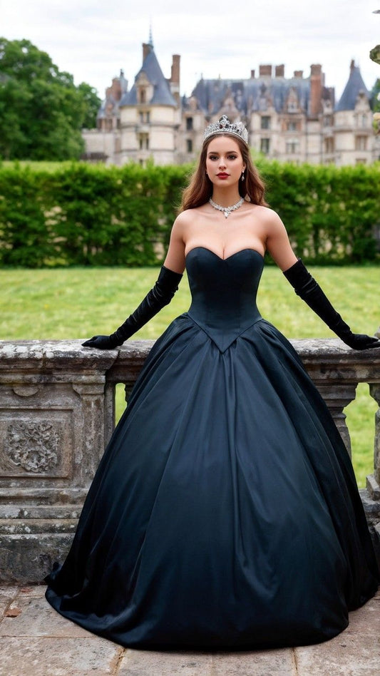 NiceVestidos-Black Retro-Style Long Ball Gown NV6112