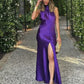 Purple simple elegant off-the-shoulder long satin prom dress evening dress nv5219