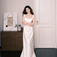 Square Neck Wide Strap Satin Bridal Gown, Minimalist A Line Wedding Dress  NV7266