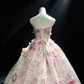 Pink Strapless Ball Gown Satin Bow Lace Corset 3D Floral Lace Overlay Tulle Fairy Prom Dress  NV6944