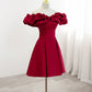 Burgundy Red A-Line Off Shoulder Satin Short Prom Gown Homecoming Dress Birthday Dress nv2115