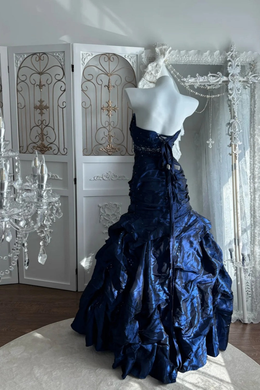 Viral Trend Royal Blue Mermaid Gown: Beaded Strapless & Ruffled Hem NV6840