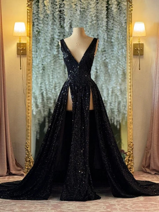NiceVestidos-Black, Glamorous, Sparkly, Fashionable Sequined Long Ball Gown NV6115
