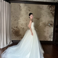 Ivory Strapless Satin Tulle A-Line Wedding Gown with Beaded Waist  NV7191