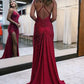 Sparkly Dark Red  Sheath Long Prom Dress with Slit nv1597