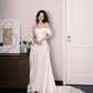 Off Shoulder Draped Satin Lace Mermaid Bridal Dress with Long Train  NV7377