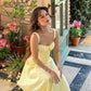 Cute Puff Sleeves Yellow Prom Dress Slit Party Dress Evening Dress nv1710