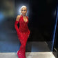 Simple Elegant Mermaid Red Sequin Long Prom Dress Evening Dress Birthday Party Dress nv2735