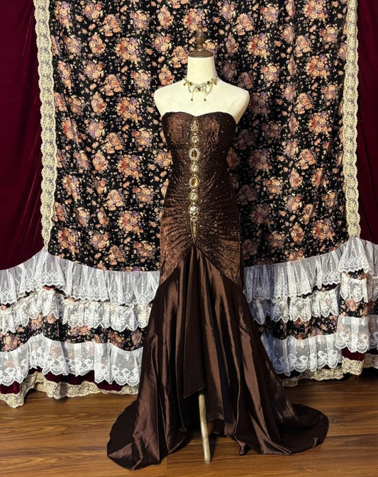 NiceVestidos--Exquisite beads Sleeveless Dark Brown Velvet Sequin Decorated Mermaid style Floor length Evening Dress NV5785