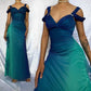 Blue shiny fashion gradient elegant spaghetti straps long chiffon elegant ball gown evening dress party dress nv3682