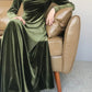 Green Simple Elegant Long Sleeve Velvet Ball Gown A-Line Evening Dress nv1917