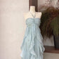 Blue backless fashionable suspender elegant long chiffon flowing ruffle dress 3