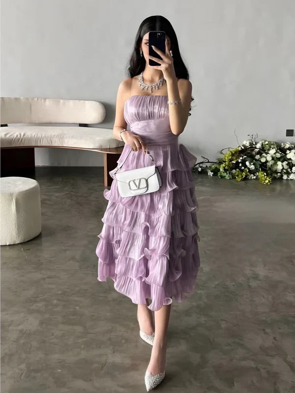 Off Shoulder Wave Tiered Mini Party Dress Birthday Outfit Evening Dress Prom Dress nv2049