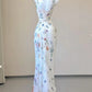 NiceVestidos--Fresh Art Style：Floral Chiffon Waist - Cinched Sleeveless Floor - Length Creative Evening Dress NV5811