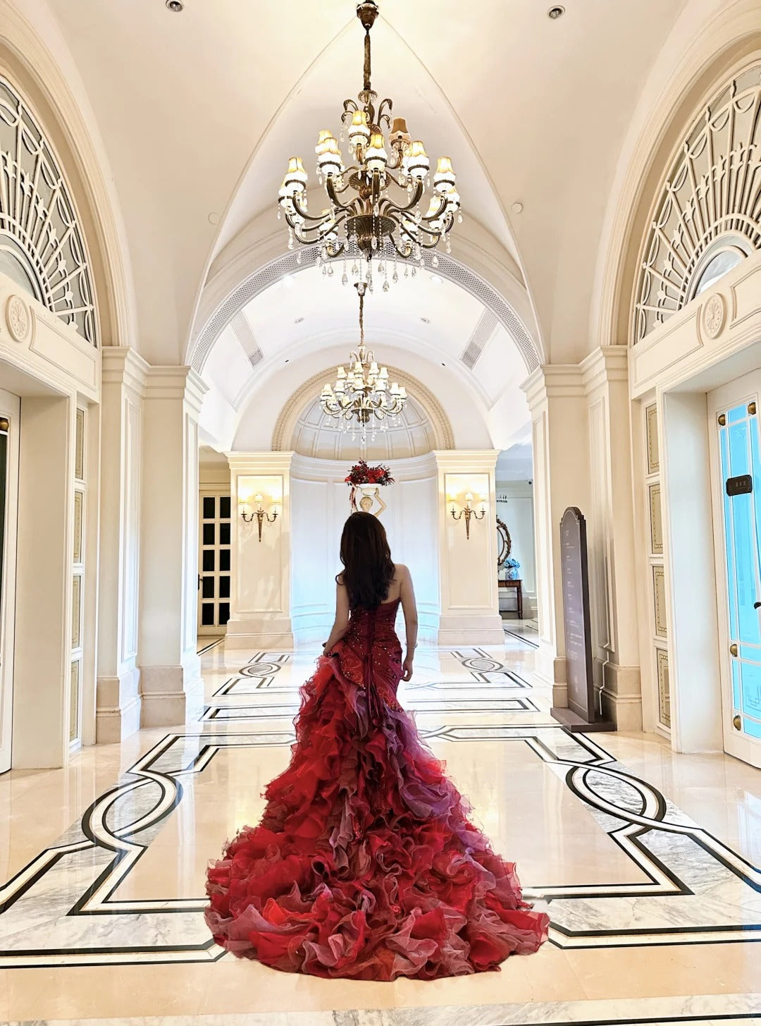 Red luxurious and gorgeous long chiffon ball dress princess dress NV6727