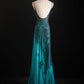 NiceVestidos--Vintage Beaded Glamorous Flowy Teal Gradient Elegant Artistic Floral Beaded Prom Dress NV5790