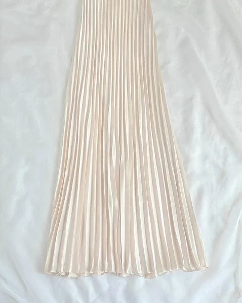 NiceVestidos-Long simple spaghetti strap satin pleated prom dress, retro dress Nv5630