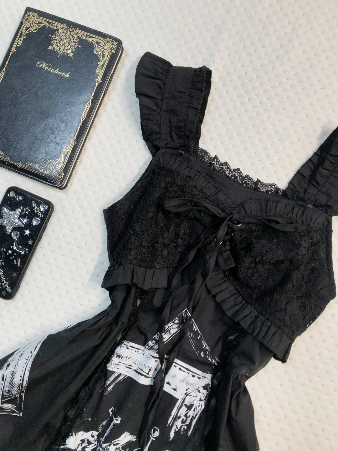 Black Chess Print Midi Homecoming Dress Ruffle Wide Strap Lace Lolita Vintage Cocktail Gown  NV6929