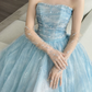 Ice Blue Strapless Glitter Tulle Ball Gown Prom Dress With Beading  NV7139