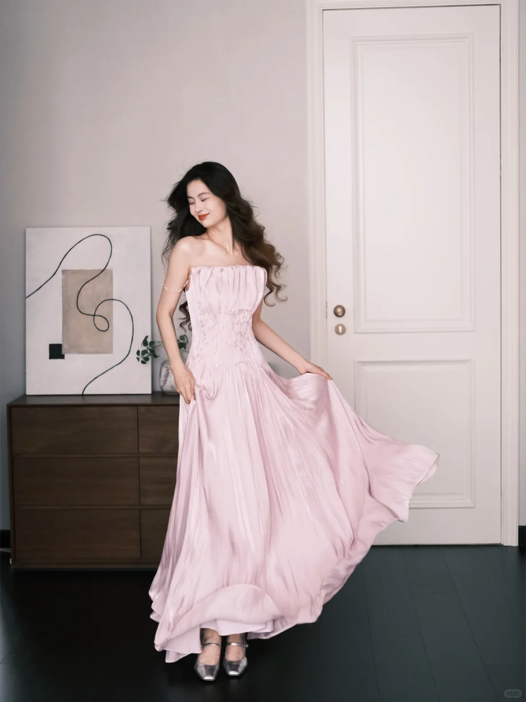 Strapless Pleated Prom Dress Blush Pink Beaded A Line Formal Evening Gown  NV7245