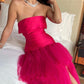 Hot Pink Elegant Charming Cute Sweetheart A-Line Off-the-shoulder Ball Gown Layered Tulle Long Slit Formal Dress Prom Dress Evening Dress Party Dress nv2501