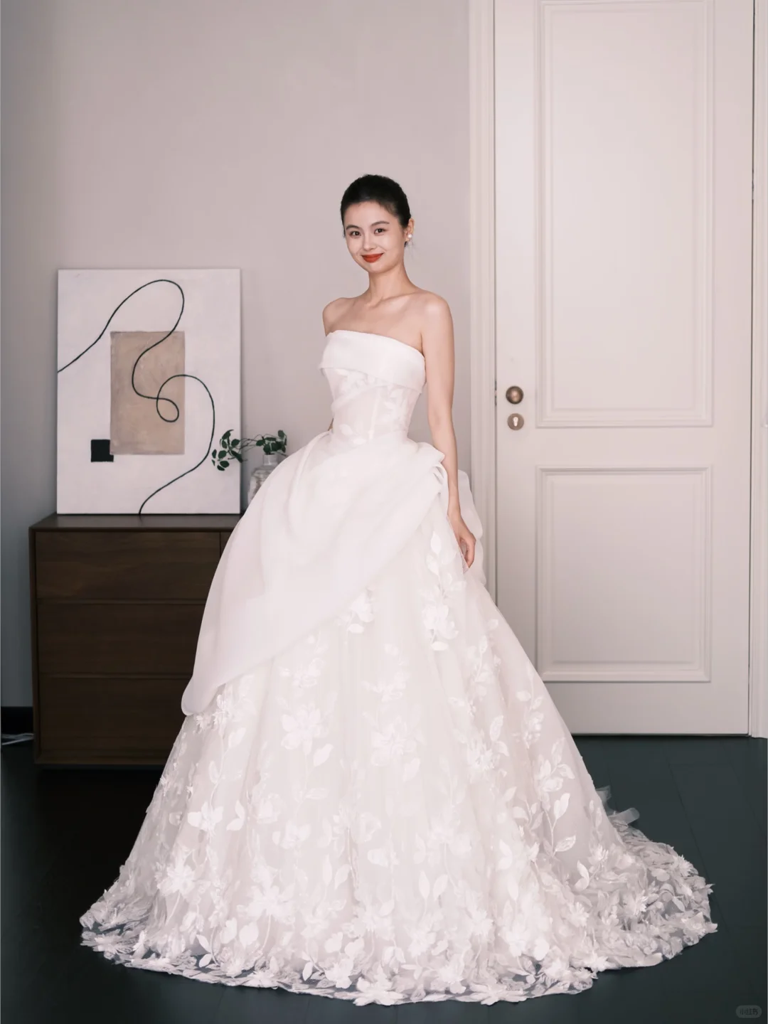 3D Floral Ball Gown Wedding Dress Strapless Satin Bridal Gown  NV7253