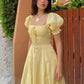 Yellow Elegant Long Puff Sleeve Slit Prom Dress Birthday Dress Evening Dress Wedding Guest Dress nv1710