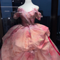 Pink Floral Print Off Shoulder Princess Evening Gown 3D Flowers Lace Boned Voluminous Ruffled Organza Skirt Long Prom Dress  NV7022