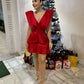 Red V-neck stylish unique short mini satin prom dress evening gown party dress homecoming dress nv2348