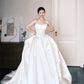 Strapless Ivory Satin Ball Gown Wedding Dress, Sweetheart Neck Lace Appliqued Bridal Dress  NV7389