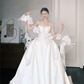 Strapless Ivory Satin Ball Gown Wedding Dress, Sweetheart Neck Lace Appliqued Bridal Dress  NV7389