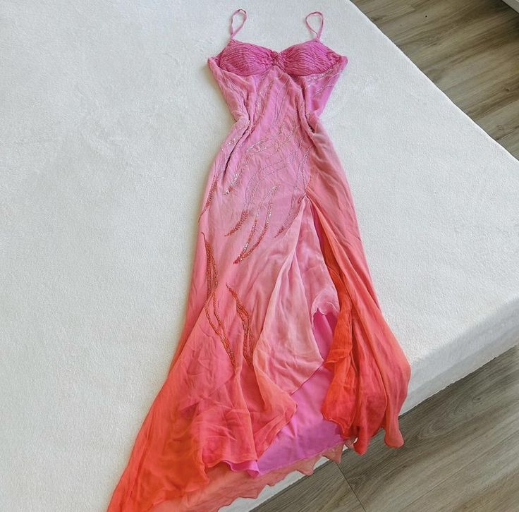 Pink Fashion Ombre Beading Long Chiffon Ball Gown Evening Dress Party Dress nv4611