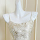 White exquisite gold floral long spaghetti strap satin prom dress nv5422