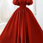 Green Sweet Elegant A-line Long Satin Short Sleeves Prom Dress Evening Dress Birthday Dress Graduation Dress nv74