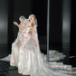 Strapless 3D Floral Mermaid Prom Dress, Beaded Tulle Cape Evening Gown  NV7106