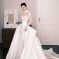 Long Sleeve Lace Wedding Dress Detachable Satin Overskirt Mermaid Bridal Gown  NV7258