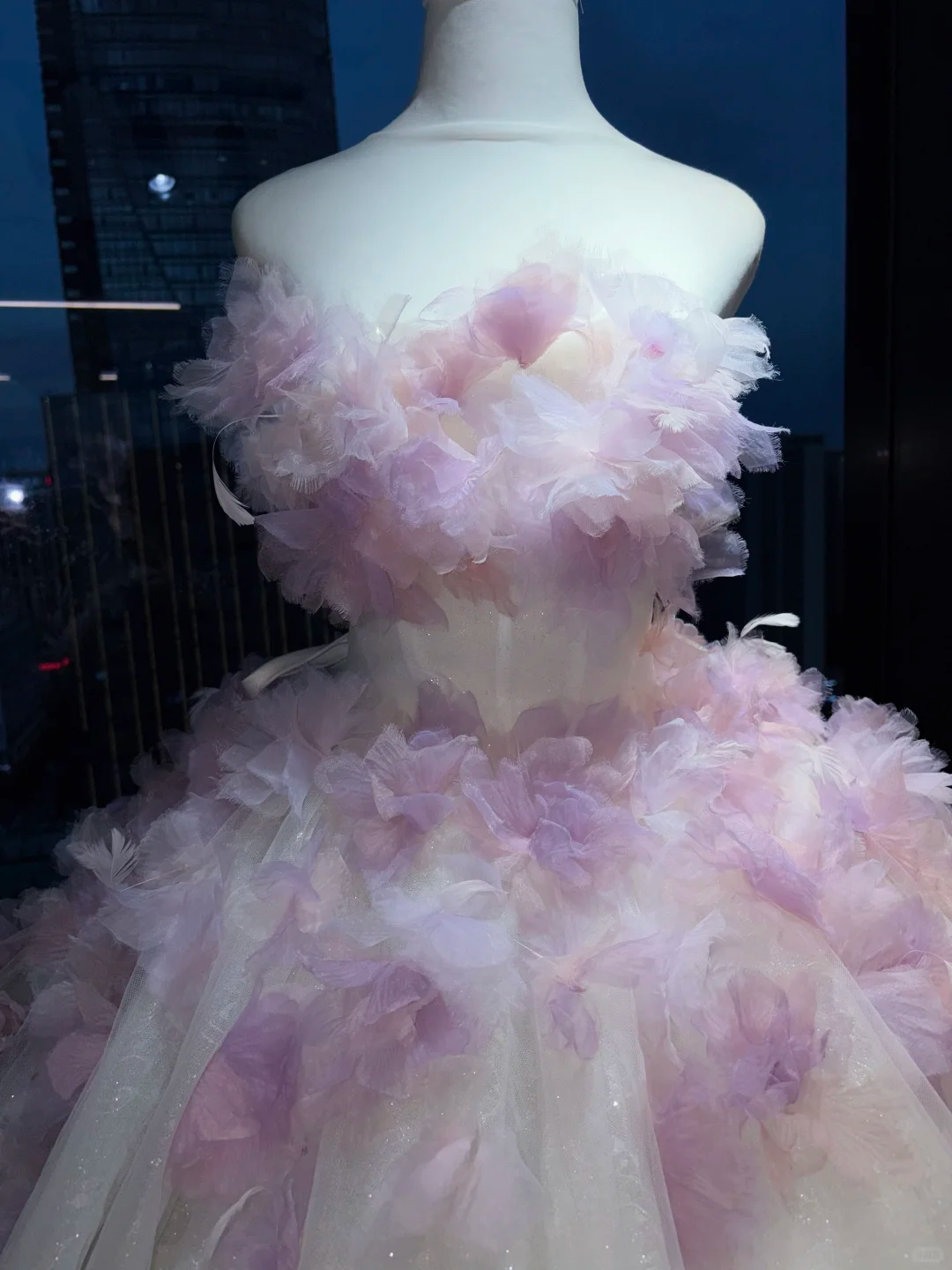Ivory Pink Purple Ombre Strapless Princess Ball Gown 3D Flower Glitter Tulle Lace Long Evening Gown  NV7009