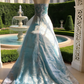 Hellblaues, trägerloses, perlenbesetztes Abendkleid mit Knoten und mehrlagiger Schleppe – Maxikleid für Abendveranstaltungen, Mottopartys und Abschlussbälle (NV6818)
