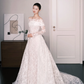 Vintage Lace Wedding Dress Off The Shoulder Long Sleeve Detachable Overskirt Bridal Gown  NV7248