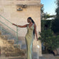 Green simple long satin ball gown evening dress wedding guest dress nv2903