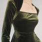 Green Simple Elegant Long Sleeve Velvet Ball Gown A-Line Evening Dress nv1917