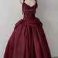 Halter Sleeveless Burgundy Satin Maxi Dress | Luxury Elegant Tassel Waist Ball Gown for Gala Ball NV6299