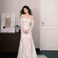 Strapless Mermaid Lace Wedding Dress with Detachable Sheer Long Sleeves  NV7383